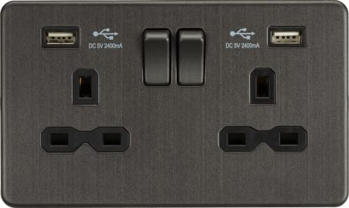 13A 2G Switched Socket with Dual USB Charger A + A (2.4A) - Smoked Bronze