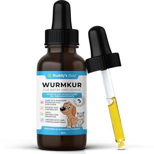 BUDDY'S Best 50ml Natürliches Entwurmungsmittel Katzen und Hunde - Wurmkur Katze und Wurmkur Hund - Entwurmungsmittel für Hunde Wurmkur Katzen alle Würmer - Entwurmung Katze und Hunde
