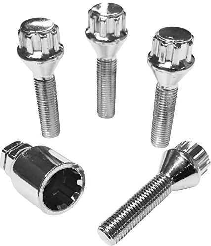 Lot de 4 écrous de jante M12 x 1,5 x 40 mm - Cône 60° - 4 serrures de jante argentées - Sécurité anti-vol - Protection contre le vol - Boulons de roue