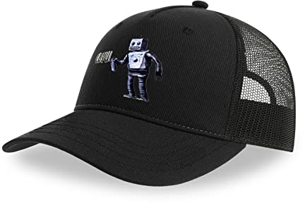 Maikomanija Banksy Roboter Barcode Graffiti Baumwolle Trucker Cap Curved Visor Netback Hat Atmungsaktives Mesh Sport Top, Schwarz , One size