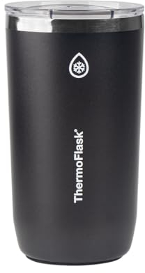 Thermoflask Drinkware Beer Tumbler - Double-Wall Tumbler for Cold & Hot Drinks - Lightweight & Simple Drink Cup with Lid - Modern & Durable Drinking Cup - 16 oz, Jet Black