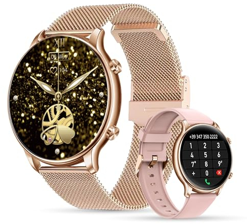 LUNIQUESHOP LSWATCH Montre Connectée Femme avec Appel Bluetooth 1.6- Smartwatch Temperature Oxygene Sanguin Tension Fréquence Cardiaque Podomètre Sommeil Météo 2 Bracelets iOS Android +100 Sport