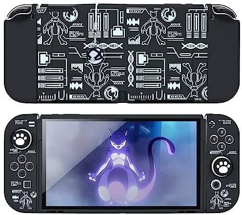 DLseego Funda Protectora Compatible con Switch OLED,Carcasa Delgada Suave al Tacto con 2 Tapas de Agarre para el Pulgar y Abalorio de Bolas de Elfo,Absorción de Golpes y Antiarañazos,Máquina Negra