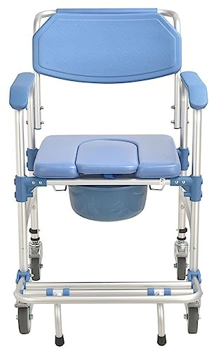 Rollbarer Duschstuhl mit Rollen, wasserdichter Rollstuhl-Toilettenstuhl, Duschtransportstuhl mit feststellbaren Rädern und gepolstertem Sitz für ältere, behinderte Menschen A