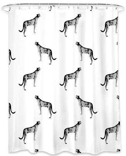 AQUALONA® Premium Shower Curtain, 12 FREE HOOKS INCLUDED - Polyester, Water-repellent Coating, Rustproof Chrome Eyelets - Mildew Resistant and Weighted Hem, 180 x 180 cm (Cheetahs)