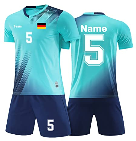 LAIFU Personalisiertes Fußballtrikot Kinders Erwachsene Fusstball Shorts&Trikots mit Name Nummer Team Logo Fußball Trikot