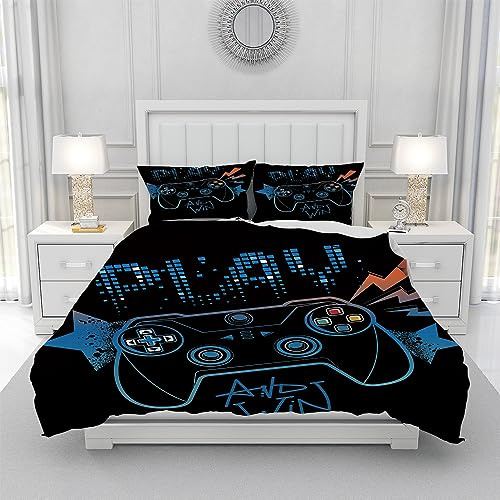 Gegeryozer Housse de Couette Gamer 220x240 cm,3D Impression Parure de Lit Gamer,Adolescent Garçon Housse de Couette avec Fermeture Éclair + 2 Taies d'oreiller 50x75 cm