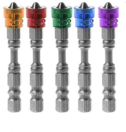 Shallho 5 unidades de cuello magnético PH2 Phillips destornillador cabeza cruzada broca de 1/4 pulgadas hexagonal punta profunda Stop Drywall Destornillador broca 65 mm de longitud