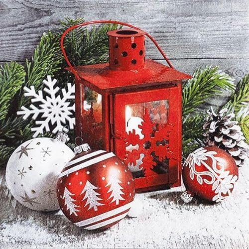 AvanCarte Servietten Weihnachten Winter Kugeln Laterne 20er Cocktail 3-lagig 25x25cm