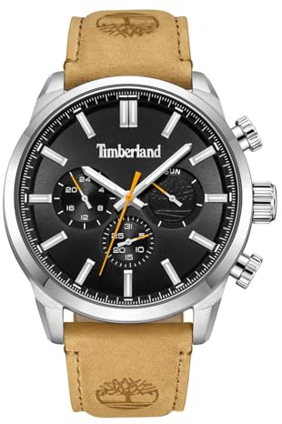 Timberland HENNIKER II Uhr für Herren in der Farbe Beige mit Armband aus Leder, Wasserdichtigkeit: 5 bar, Gehäusedurchmesser: 46 mm, TDWGF0028701