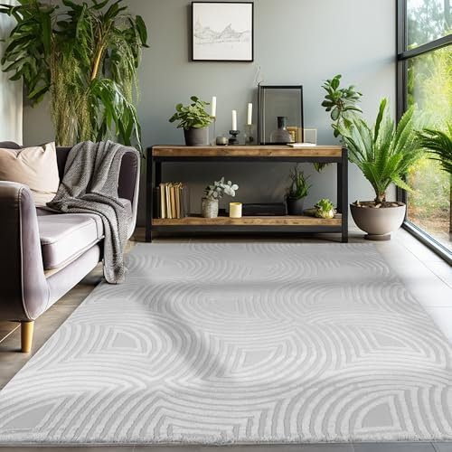 SIMPEX Kurzflor Teppich Läufer 80x150 cm Grau Modern Skandinavisch Boho Design Einfarbig 3D Effekt Weich Waschbar Pflegeleicht für Flur Eingang Küche Schlafzimmer