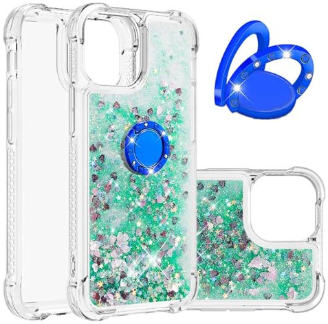 IMIRST Phone Case Compatible with iPhone 13 (6.1'') Bling Liquid Glitter Diamond Ring Shell Shockproof Airbag Protective Cover Bumper Case for Apple iPhone 13. YBK Love Green