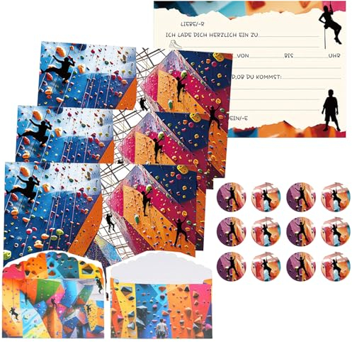 12 x Einladung Klettern, Bouldern Einladungskarten mit 12-Umschläge und 12-Aufkleber, Kinder Geburtstag, Boulder Party, Einladende Kletterei, Bouldern Kletterhalle Einladungskarten für Junge, Mädchen