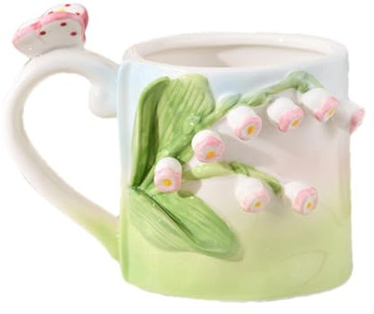 Tasse en céramique 3D faite à la main en forme de fleur de muguet, 355 ml, tasse à lait mignonne en céramique pour thé, café pour adultes,
