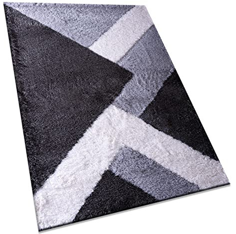 Super Soft Door Mat for Indoor Front or Back Door Use - Beautiful Abstract Design Luxury Heavy Rug for Kitchen - 60 x 110 cm- Nova Grey Silver White