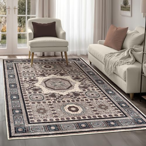 artyrugs Machine Washable Rug, 240x330cm, 75% Recycled Cotton, Short Pile, Non-Slip Backing, Non-Shedding, Suitable for Bedroom, Kitchen, Hallway, Office, Large, Imperial Brown & Beige