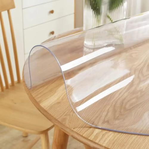 Tischfolie Rund Transparent Mit Abgeschrägte Kante,Tischfolie Transparent Rund,Tischdecke Matt,Runden wasserdichte Tischschutz (StyleA1.5mm,30cm)