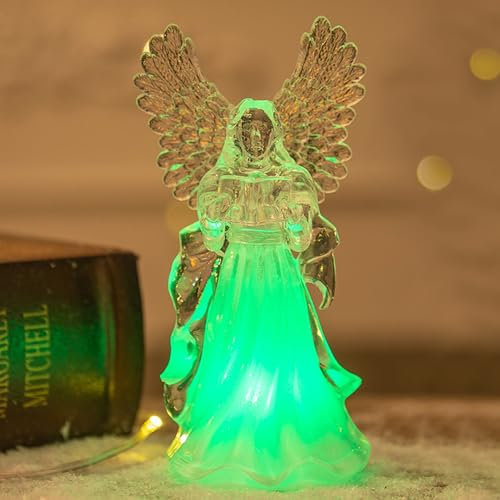 Weihnachtsdeko Engel Figur Mit LED Bunte Farbverlaufslichter, Transparent Leuchtender Weihnachtsfiguren Aus Acryl, Für Tischdeko (A)