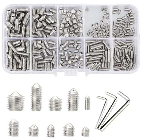 TOP-VIGOR 308Pcs Cone Cup Point Grub Screws, M3/M4/M5 Hex Head Socket Screws Set Assorted, Threads Screws with Internal Hex Drive for Door Handle, Faucet, Light Fixture Home Repairs, Fixtures