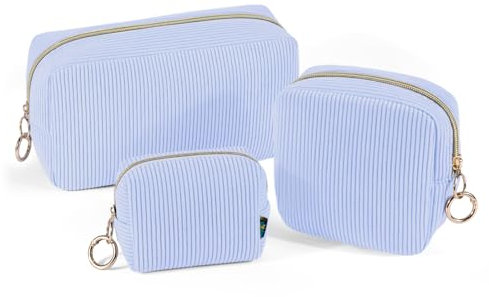 3 Stück Kosmetiktasche Kleine Make up Tasche Verdickt Cord Schminktasche Kulturtasche Große für Damen Mädchen Frauen Reisetasche Tragbare Kulturbeutel Set Kosmetik Parfüm Tasche Organizer(Blau)