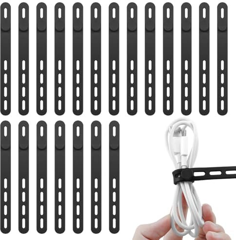 20Pack Silicone Cable Ties, Reusable Cable Tie with Lock Buckles, Adjustable Charger Cable Strap, Reusable Silicone Cable Strapsc Cord Organizer for Home Office