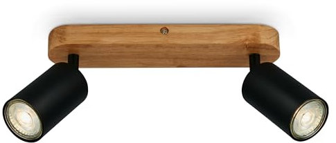 B.K.Licht - Deckenlampe schwenkbar, GU10 Fassung, max. 9 W, Deckenleuchte, Lampe, Wohnzimmerlampe, Schlafzimmerlampe, Küchenlampe, Deckenstrahler, Deckenbeleuchtung, 27 cm, Schwarz-Holz
