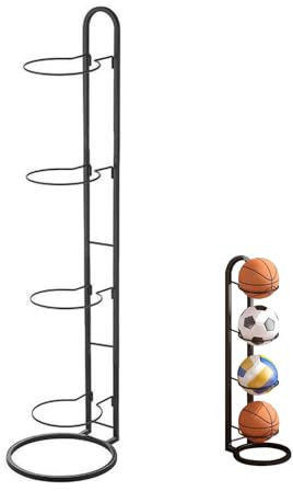 TEUYOE Ball Rack, 4-Layer Ball Storage, Removable Ball Holder, Vertical Ball Storage, Ball Storage Rack, Metal Ball Rack, Basketball Storage Rack for Soccer Basketball