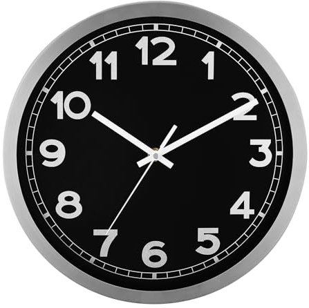 Plumeet Extra Large Wall Clock, 16 Inch Battery Operated Wall Clock with Aluminum Frame, Non Ticking Silent Metal Wall Clocks Decorative Kitchen Living Room Bedroom, Black