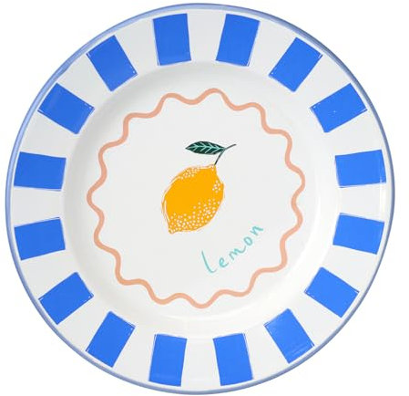 Talking Tables Bon Appetit Handgefertigtes Emaille-Teller mit Zitronen-Design langlebig leicht perfekt für Outdoor-Dining Picknick Camping und Strand stilvolles Sommergeschirr spülmaschinenfest 25 cm