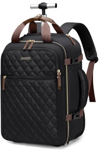 GOLF QUALITY Rollbarer Reiserucksack mit Rollen, Damen Schulrucksack Persönlicher Artikel, Rucksack Herren mit Rädern, Untersitz, Handgepäck,17 Zoll Schwarz