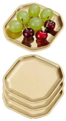 13x13cm Quadratisches achteckiges Edelstahl Serviertablett,4er-Set,Kleiner Metall Snackteller,Gold,für Grillgerichte, Fingerfood und Beilagen, stapelbar lebensmittelecht