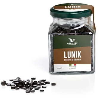 Menozzi Liquirizia 1836 - Lunik - Bundle da 4 pezzi di Dischetti di liquirizia aromatizzati e confezionati nel barattolo in vetro - 200g x 4 - Made in Italy