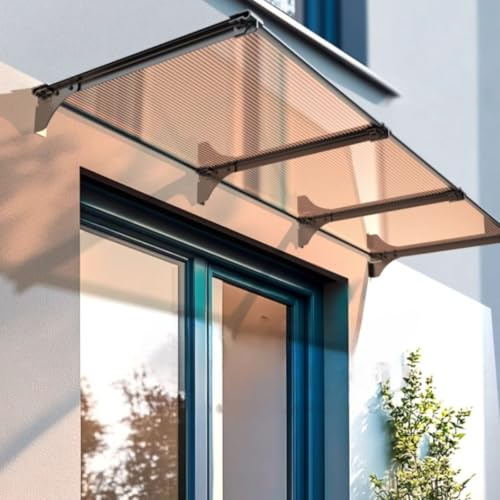 Pensilina da Esterno 400x100 300x100 200x100 360x80 120x80 Pensilina in Policarbonato Tettoia per Porta D'Ingresso con Lavandino, Protezione UV per Esterni Antipioggia(Marrone,100x400cm)