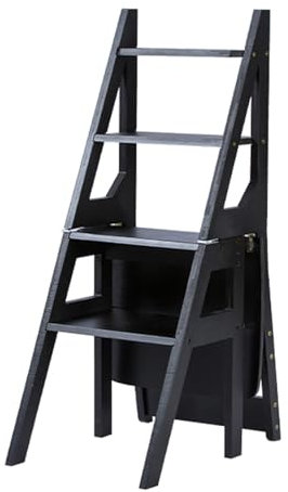 Escabeau pliable multifonction en bois pour maison, bibliothèque, bureau, chaise portable avec escabeau et design d'escalier (noir)