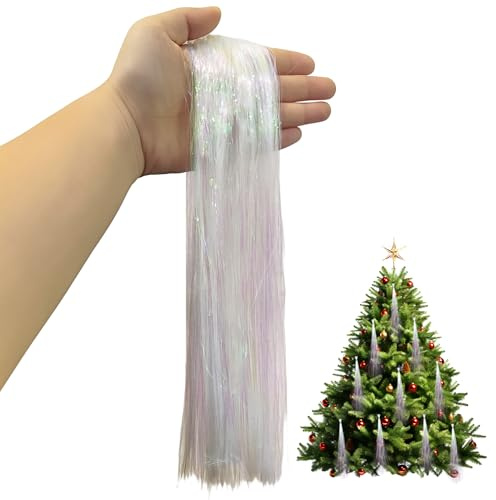 3000 Strands Christmas Tinsel Strands,50cm/19.7in Aluminum Foil Tassel Extra Long Thin Fringe Tinsel Xmas Streamers String Hanging Ceiling Decoration,for Christmas Tree Garlands Decorations (White)