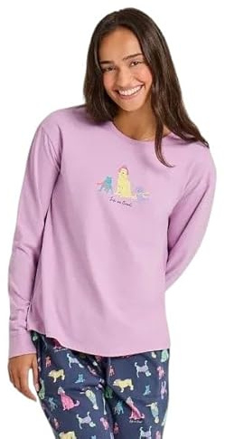 Life is Good. Women's Warm Winter Dogs Long Sleeve Snuggle Up Sleep Tee, Violet Purple, Extra Small