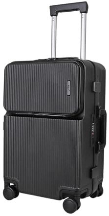 JLY Covestro Polycarbonate Carry-On Suitcase – Small Cabin Luggage with Front Lid Access, Cup Holder, Hanger Hook, Dual TSA Locks, Silent Spinner Wheels – Midnight Black