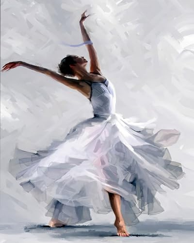 WANGXIAO Peinture par Numéros pour Adulte,Kits de Peinture au Numéro Avec Pinceaux Peinture de Dessin de Pigment Acrylique,Vloisirs Créatifs,40x50cm,Danseuse de ballet en jupe blanche,sans cadre