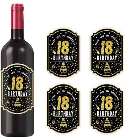 Ovanda 24 Stück 18. Geburtstag Flaschenetikett, Happy Birthday Etikett,Birthday Bottle Labels,18th Birthdays Stickers,Weinflasche Aufkleber,Weinflaschenaufkleber,18 Geburtstagsdeko,Geburtstagsgeschenk