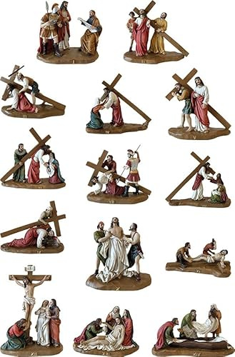 FADEDA 14x Kreuzweg/Höhe:9 cm/handbemalt/detailgetreue Krippen Figuren - Weihnachten Tisch Dekoration Krippe Zubehör
