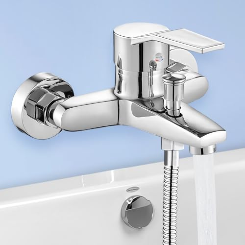 Grifo de Bañera y Ducha, Mezclador Ducha de Latón, Grifo Monomando de Bañera(Universal 1/2 Salida Inferior), monomando para montaje en pared cromo
