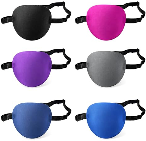 Eye Patches for Adults 6 Pcs, 3D Concave Design Pirate Medical Eye Patch for Left or Right Eyes Soft Adjustable Eyepatch for Lazy Eye Amblyopia Strabismus or After Surgery (Six Colors)