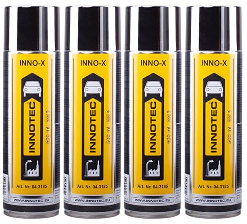 4 Stück INNOTEC Inno-X 500 ml – Edelstahl-Reiniger und Pflege-Spray – entfernt Fett, Schmutz, Fingerabdrücke und Verunreinigungen – für Edelstahl, Chrom, Küche, Grill, Industrie und Fahrzeugteile