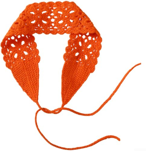 ZWEquipint Damen Bohemian-Strick-Stirnband, handgefertigt, gehäkelt, einfarbig, weiches Polyester, breite Krempe, Kopftuch für Reisen, Hochzeit, 90 cm, verstellbare Länge (Orange)
