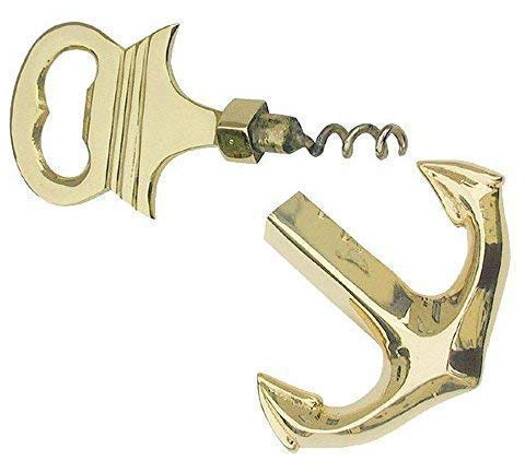 linoows Flaschenöffner und Korkenzieher Anker, Kombi Bar Öffner Messing poliert 15 cm