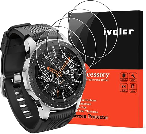 ivoler 4 Piezas Protector de Pantalla para Samsung Galaxy Watch 46mm / Samsung Gear S3 Frontier/Samsung Gear S3 Classic, Cristal Vidrio Templado Premium, 9H Dureza, Antiarañazos, Sin Burbujas