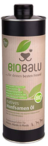 Biobalu Bio Hanföl | Kaltgepresstes Bio Hanföl als Ergänzungsfuttermittel für Hunde, Pferde und Katzen | Barf Öl zur Unterstützung der Blutfettregulation und des Stoffwechsels, 1000ml