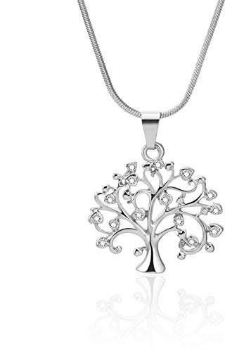 Collana da donna con ciondolo a forma di albero della vita con zirconi cubici, in oro rosa o argento, idea regalo per ragazze e placcato Argento, cod. XL-0136
