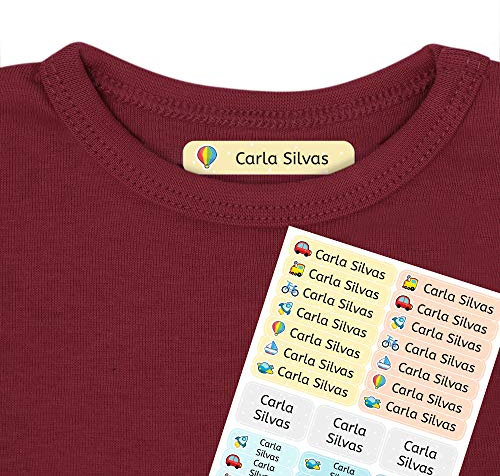 Etiquetas termoadhesivas personalizadas con tu texto | Etiquetas para la ropa, con dibujos y texto personalizado. 40 U. en hoja laminada FUNNY VEHÍCULOS