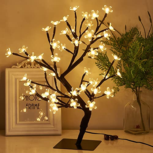 PEIDUO 45 cm Illuminato Fiore di Ciliegio Albero 48 Luci Bianco Caldo Plug In Adattatore Luce Bonsai Per Casa Camera Da Letto Ufficio Da Tavolo Albero Luce Notte Indoor Piante Artificiali